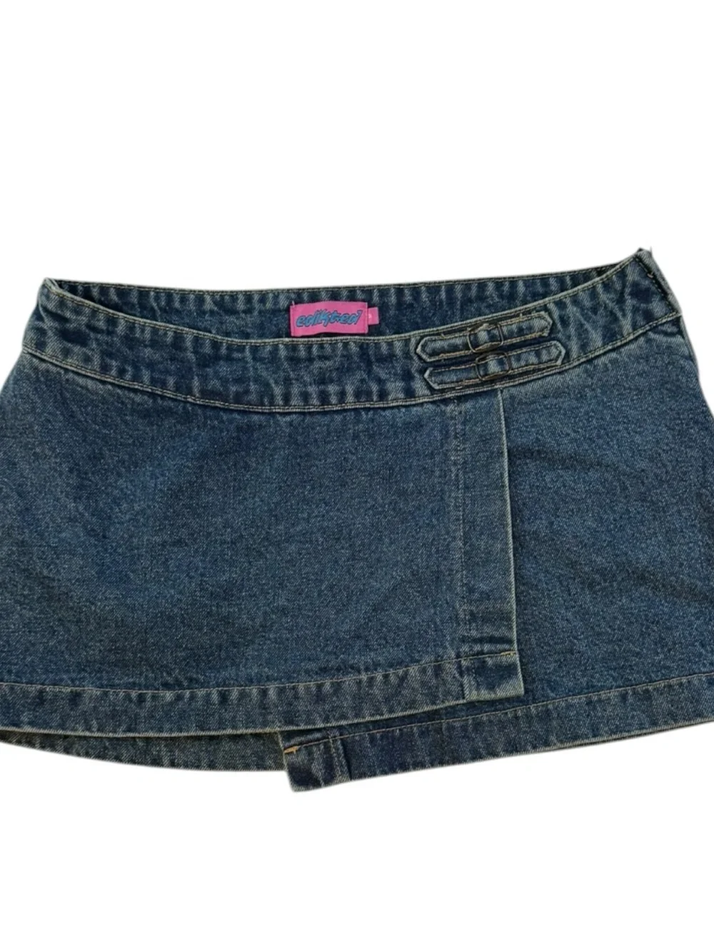 Edikted Denim Mini Skort Blue Wrap Skirt Shorts Y2K Low Rise - Picture 2 of 9